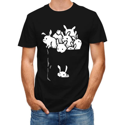 Inkmay Casual  Cotton T-shirt Bunny Pattern Print On White Background Unisex T-shirtEco-Conscious ActiveLine T-Shirt