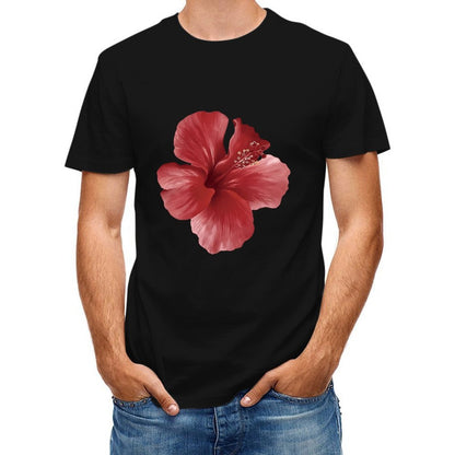 Inkmay Casual Cotton T-shirt Vivid Red Hibiscus Flower Art Print Unisex T-shirtPremium Finish Smooth Feel T-Shirt