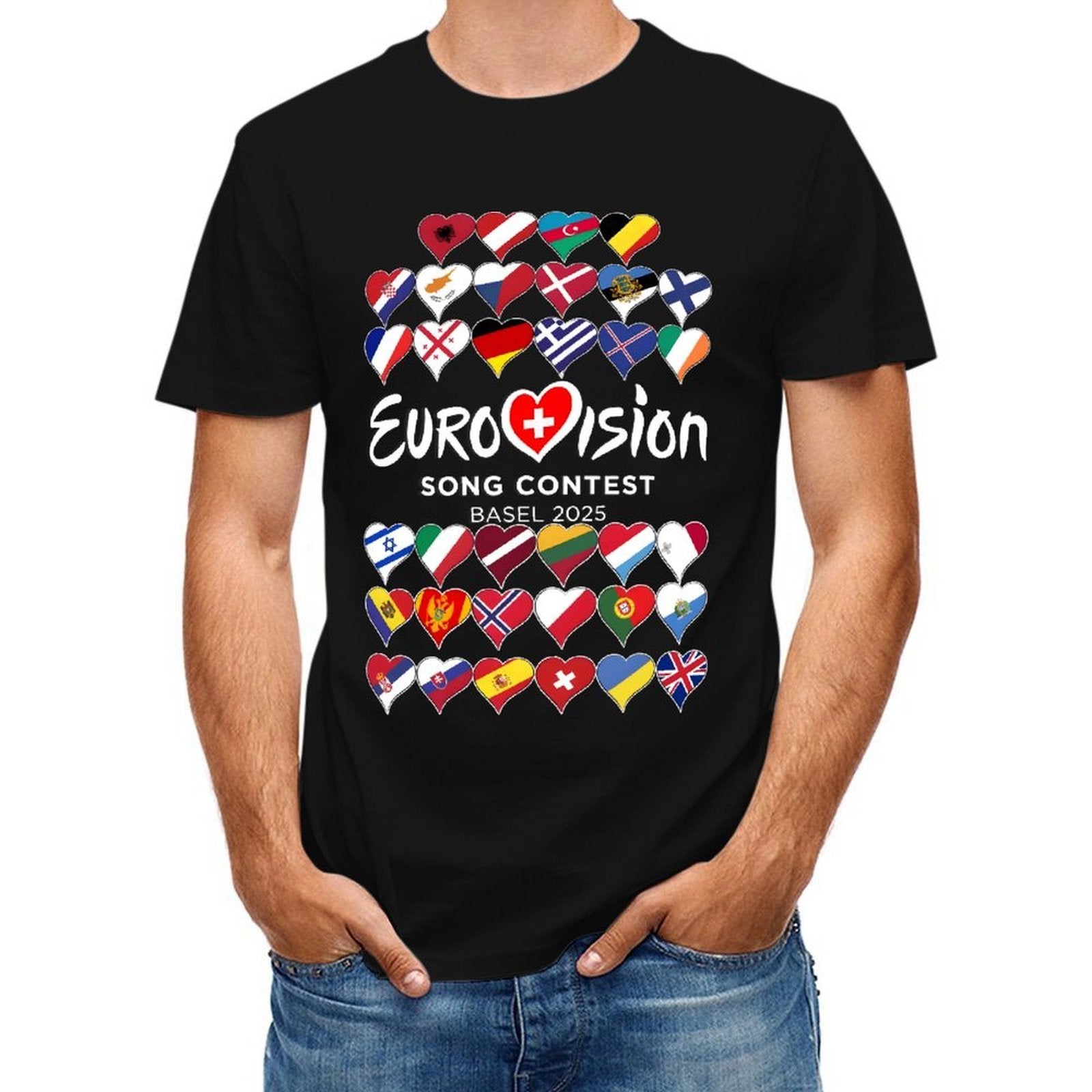 Inkmay Casual  Cotton T-shirt Eurovision Song Contest Flags Heart Design Unisex T-shirtActiveLine Eco / Sustainable T-Shirt