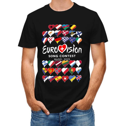 Inkmay Casual  Cotton T-shirt Eurovision Song Contest Flags Heart Design Unisex T-shirtActiveLine Eco / Sustainable T-Shirt