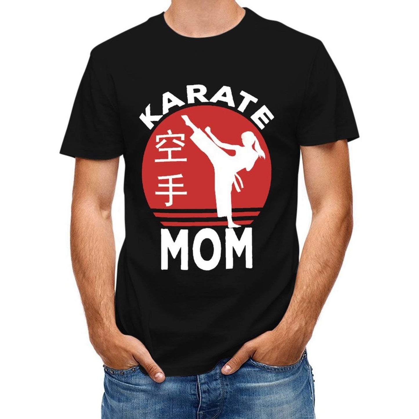 Inkmay Casual Cotton T-shirt Red Circle With Karate Silhouette Design Unisex T-shirtAllDay Relaxed Fit T-Shirt