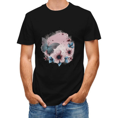 Inkmay Casual Cotton T-shirt Floral Butterfly Design With Soft Colors Unisex T-shirtCotton Printing T-Shirt