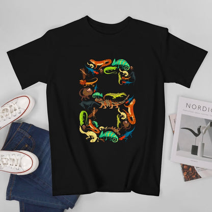 Inkmay Casual  Cotton T-shirt Colorful Chameleons In Various Positions Unisex T-shirt