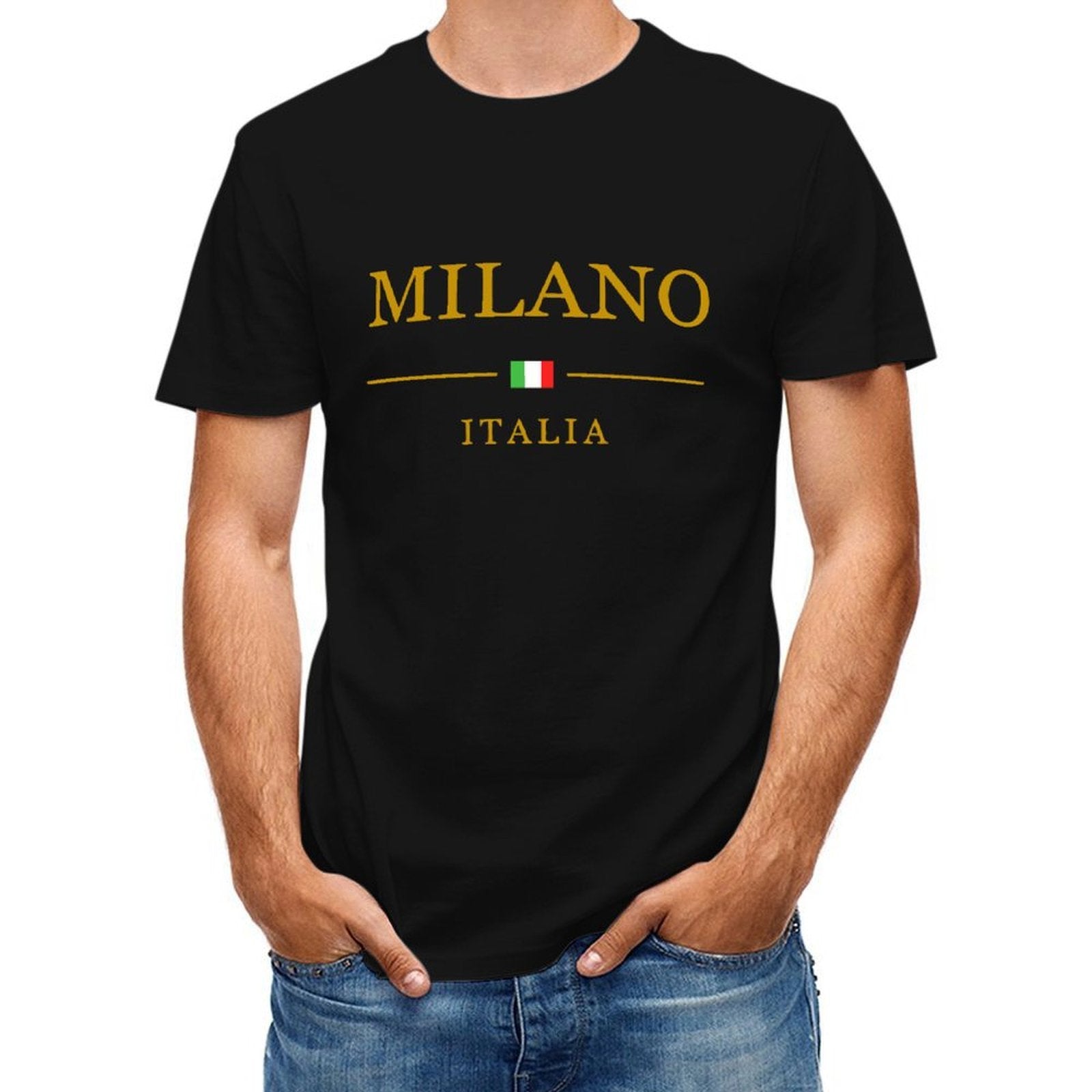 Inkmay Casual Cotton T-shirt Italian Flag Emblem On Gold Background Unisex T-shirtCleanCut Fresh T-Shirt