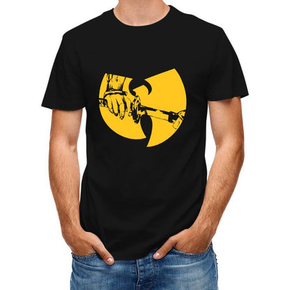 Inkmay Casual Cotton T-shirt Solid Yellow Background With White Lines Unisex T-shirtHeavyweight Heat-Transfer T-Shirt