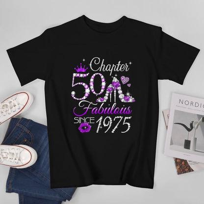 Inkmay Casual  Cotton T-shirt Chapter Fifty Fabulous Since Nineteen Seventy Unisex T-shirtTrueStyle Fitted T-Shirt