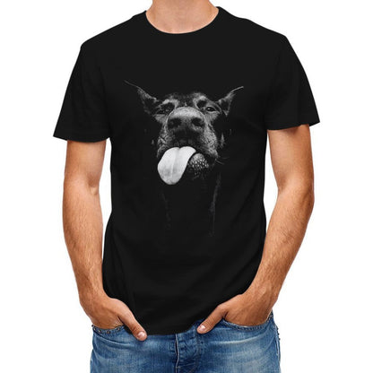 Inkmay Casual Cotton T-shirt Black And White Dog Tongue Out Unisex T-shirtWeekend Soft-Touch T-Shirt