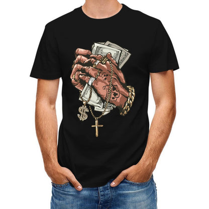 Inkmay Casual Cotton T-shirt Luxury Hands Holding Money And Jewelry Unisex T-shirtPremium Bold T-Shirt