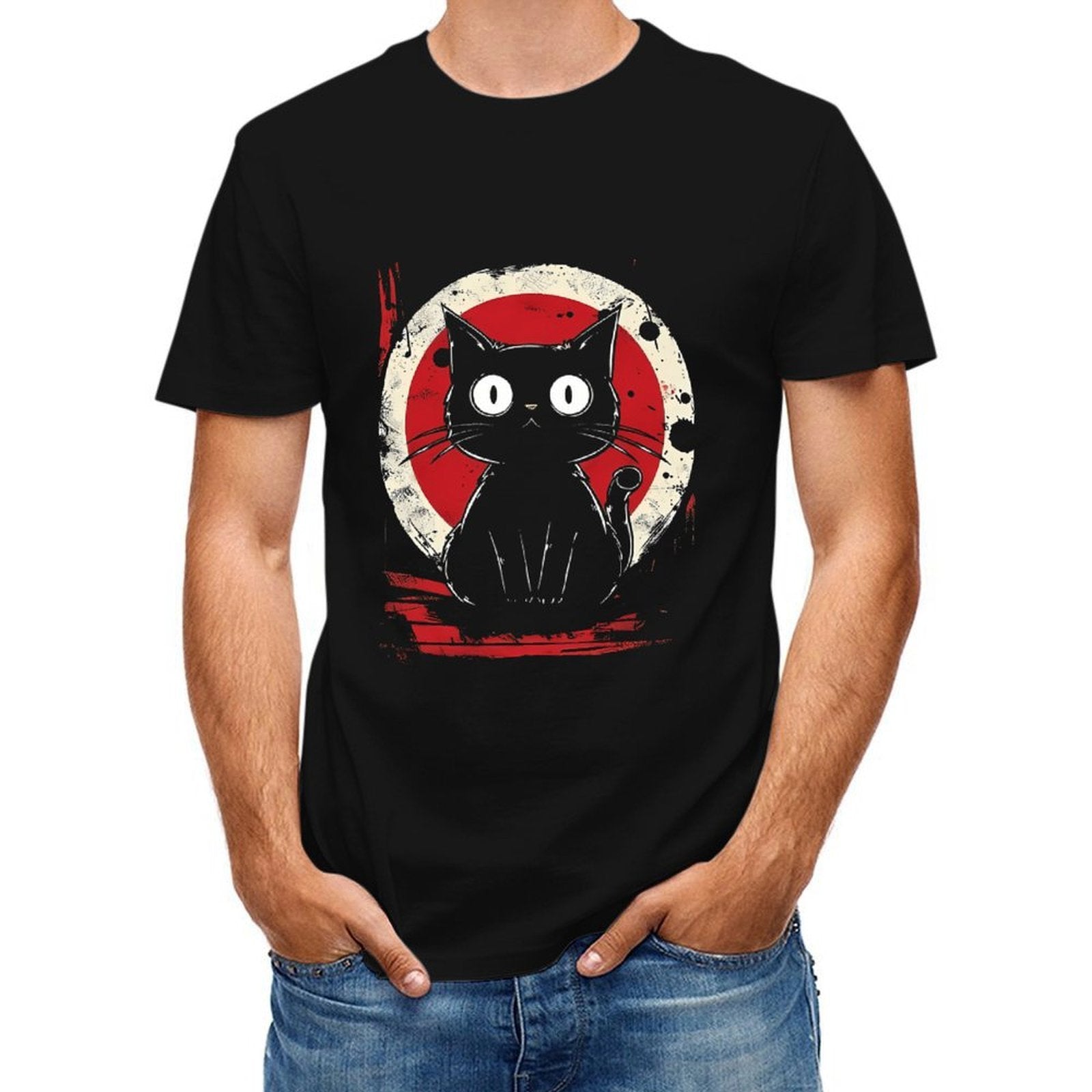 Inkmay Casual Cotton T-shirt Cat With Red And White Background Unisex T-shirtLogo-Ready TrueFit T-Shirt