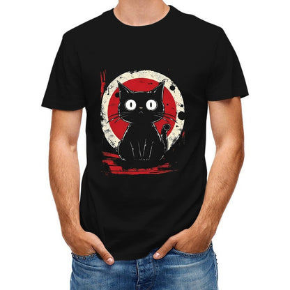 Inkmay Casual Cotton T-shirt Cat With Red And White Background Unisex T-shirtLogo-Ready TrueFit T-Shirt
