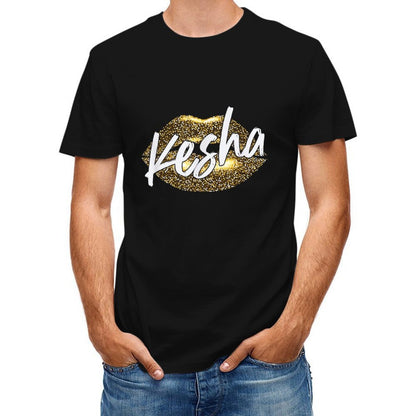 Inkmay Casual Cotton T-shirt Golden Lips With Kesha Written Unisex T-shirtSmoothWear Crewneck T-Shirt