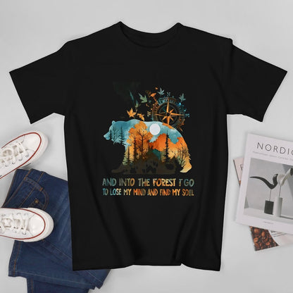 Inkmay Casual  Cotton T-shirt Bear Forest Compass Nature Artwork Design Unisex T-shirtTimelessStyle Long Lasting T-Shirt
