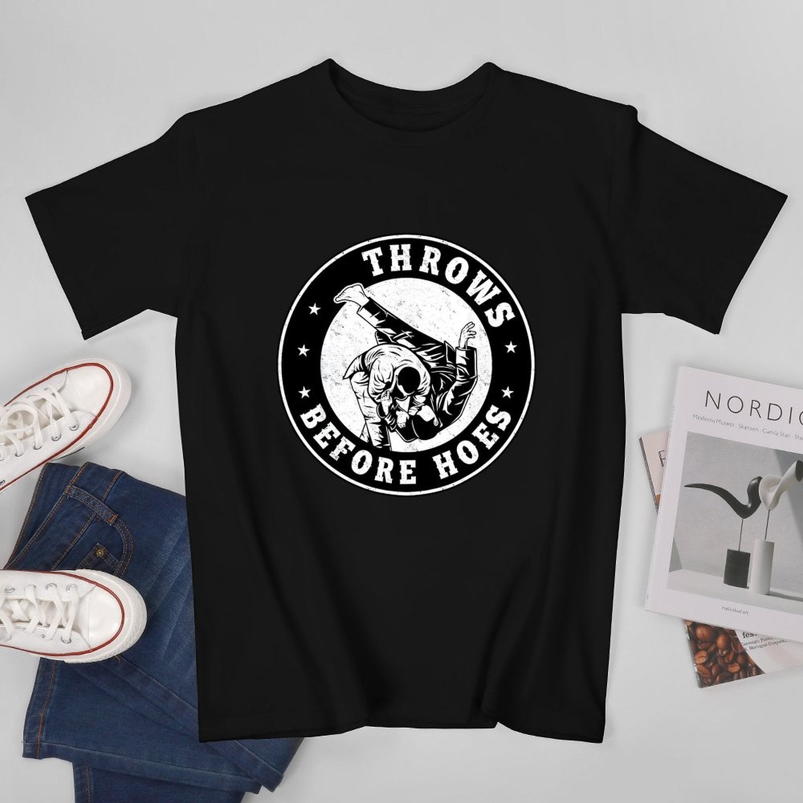 Inkmay Casual  Cotton T-shirt Throws Before Hoes Skull Design Artwork Unisex T-shirtSmooth Performance T-Shirt