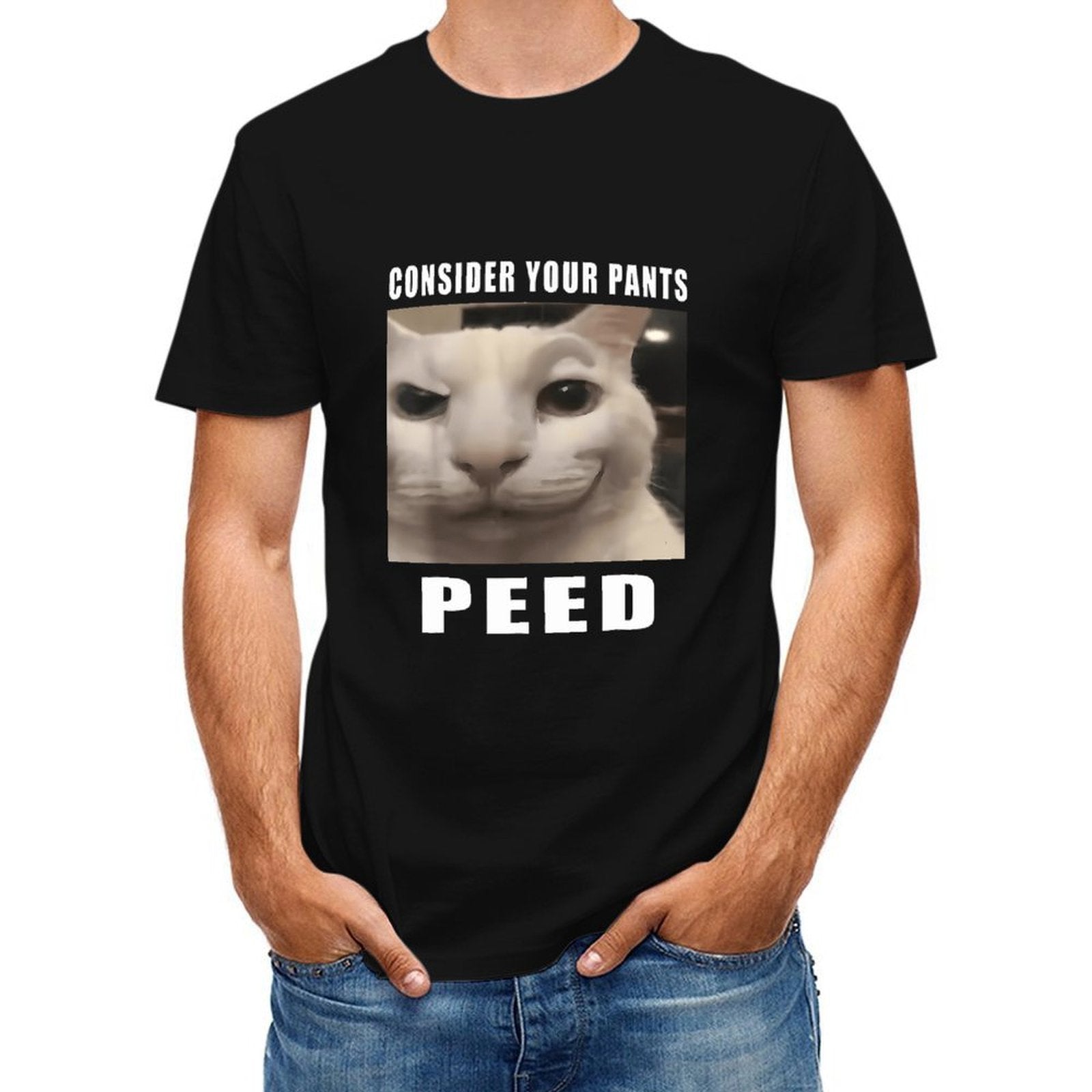 Inkmay Casual Cotton T-shirt White Cat With Expressive Eyes Unisex T-shirtPrint-Ready Solid T-Shirt