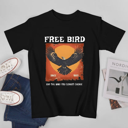 Inkmay Casual  Cotton T-shirt Eagle Soaring Against Orange Sky Background Unisex T-shirtSoftTouch PureStyle T-Shirt