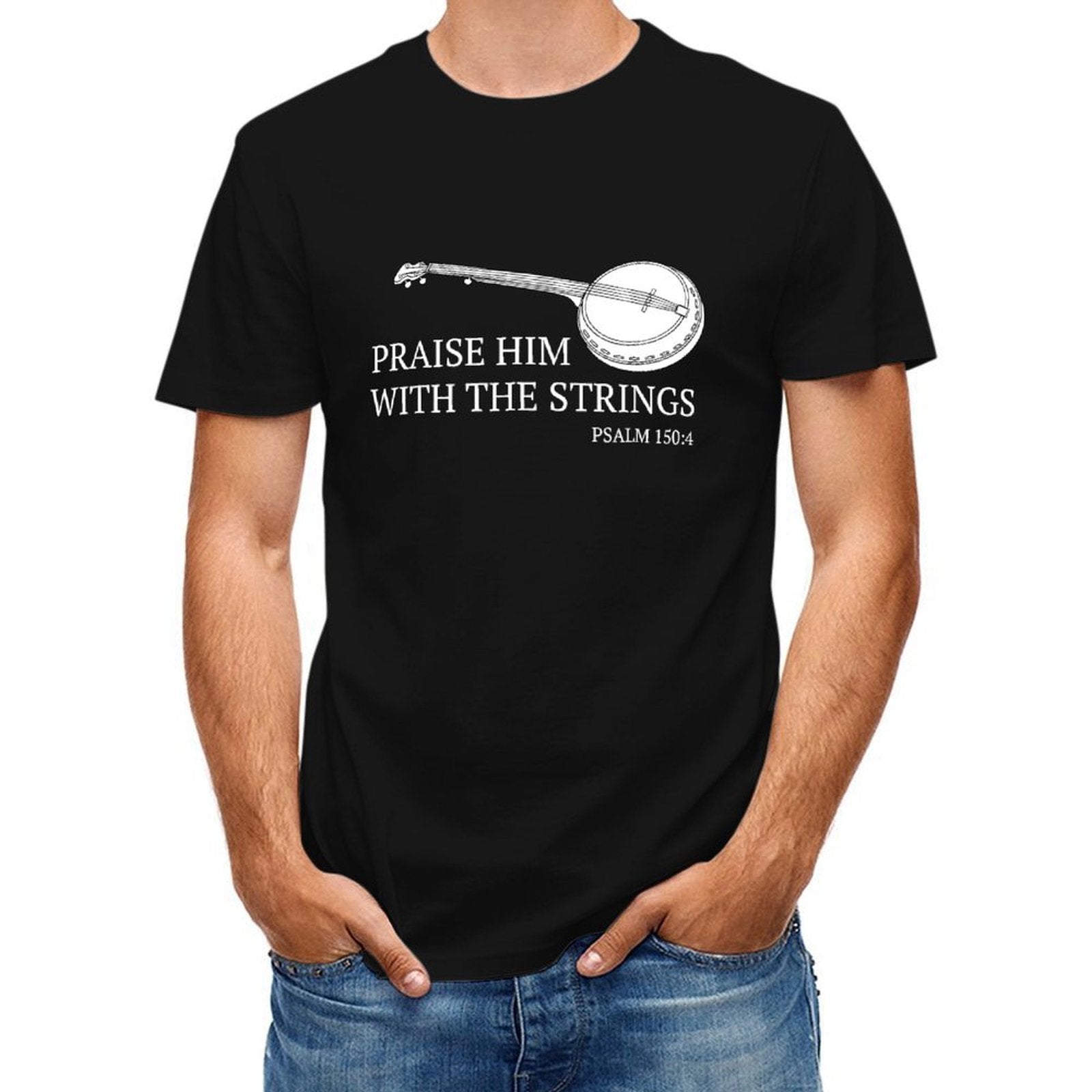 Inkmay Casual  Cotton T-shirt Banjo With Musical Notes Pattern Unisex T-shirtLightweight Basic T-Shirt