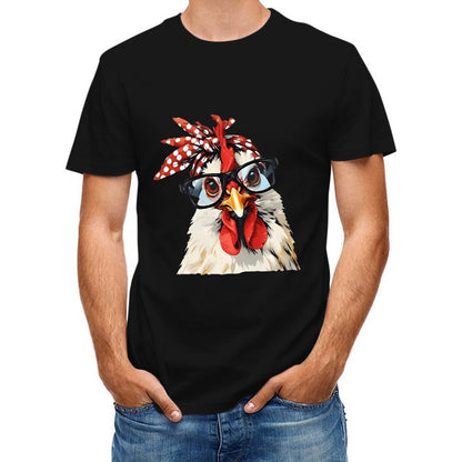 Inkmay Casual  Cotton T-shirt Stylish Chicken With Glasses And Bandana Unisex T-shirt