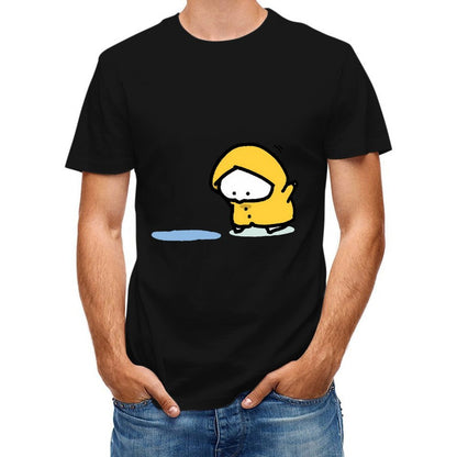 Inkmay Casual Cotton T-shirt Yellow Duck Wearing Raincoat On Black Unisex T-shirtRegular Pure T-Shirt