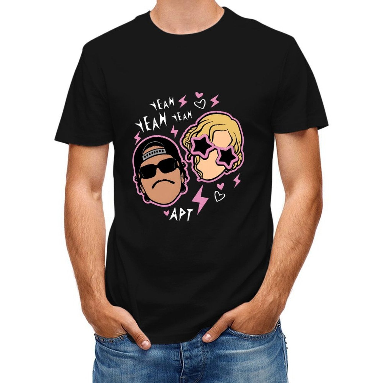 Inkmay Casual  Cotton T-shirt Cartoon Characters With Pink Outlines And Unisex T-shirtActive Simple T-Shirt