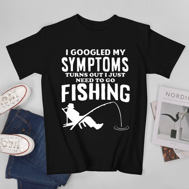 Inkmay Casual  Cotton T-shirt Fishing Theme Print On Black Background Unisex T-shirtTear-Resistant Wrinkle-Free T-Shirt
