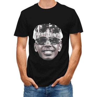 Inkmay Casual Cotton T-shirt Stylized Face With Reflective Sunglasses Design Unisex T-shirtSport YearRound T-Shirt