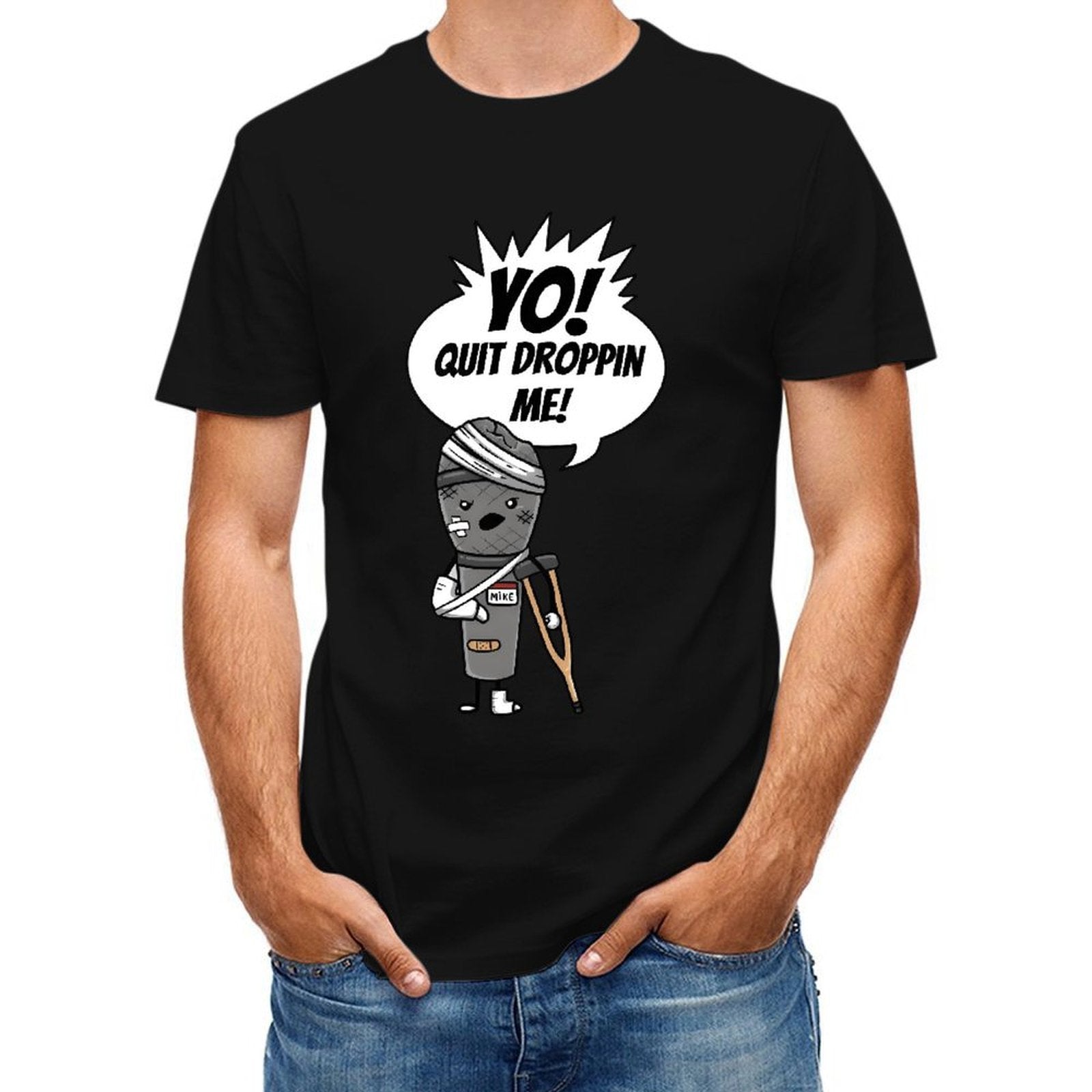 Inkmay Casual Cotton T-shirt Injured Microphone With Bandages And Unisex T-shirtSmoothWear Relaxed T-Shirt