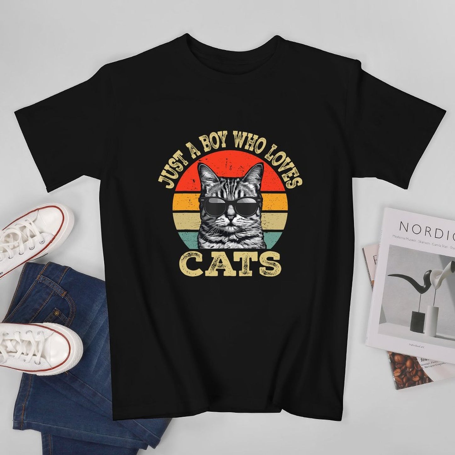 Inkmay Casual  Cotton T-shirt Cool Cat Wearing Sunglasses Art Print Unisex T-shirtEssentialFit Softstyle T-Shirt