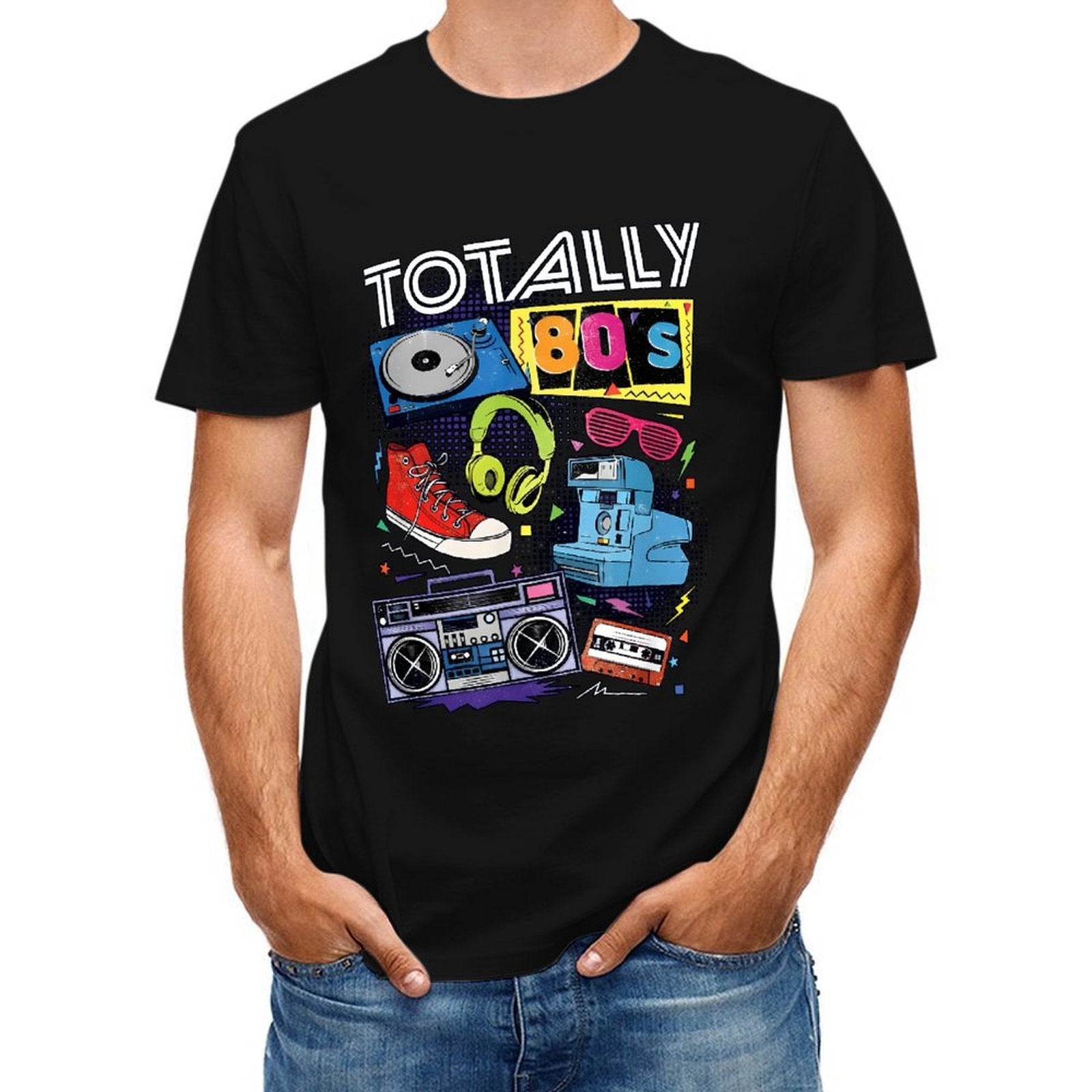 Inkmay Casual  Cotton T-shirt Totally Eighties Retro Style Artwork Design Unisex T-shirtShrink-Resistant Performance T-Shirt