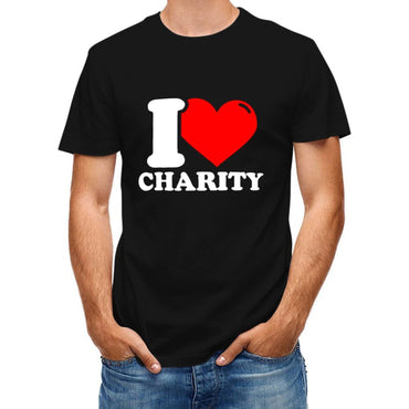 Inkmay Casual Cotton T-shirt I Love Charity Red Heart Design Unisex T-shirtClean Easy-Care T-Shirt