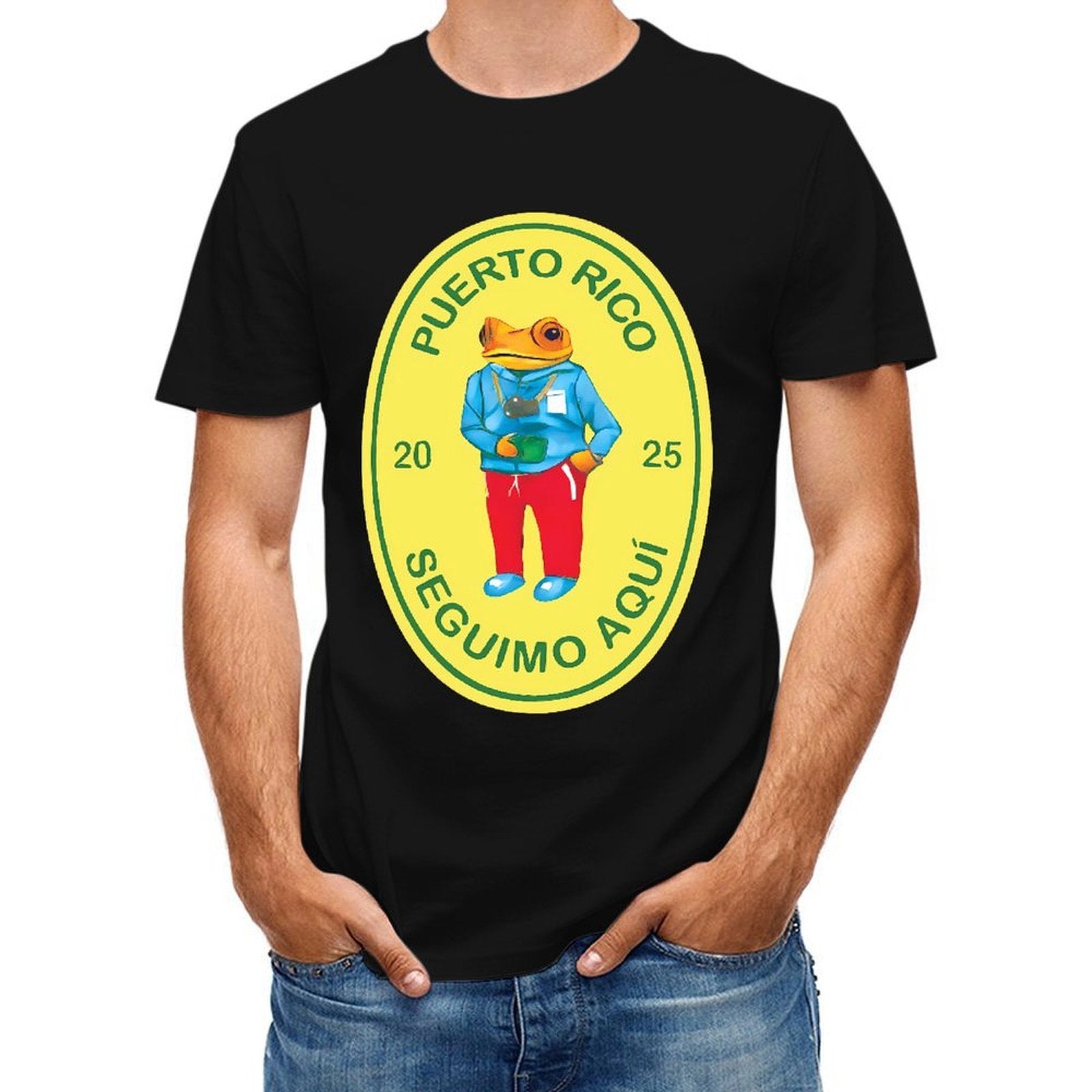 Inkmay Casual Cotton T-shirt Puerto Rico Frog Traveler Design Bright Unisex T-shirtStreet Long Lasting T-Shirt