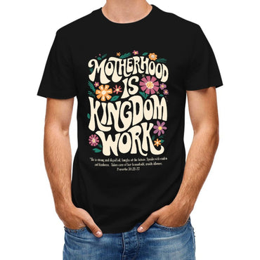 Inkmay Casual Cotton T-shirt Motherhood Is Kingdom Work Floral Design Unisex T-shirtPure Made-to-Order T-Shirt
