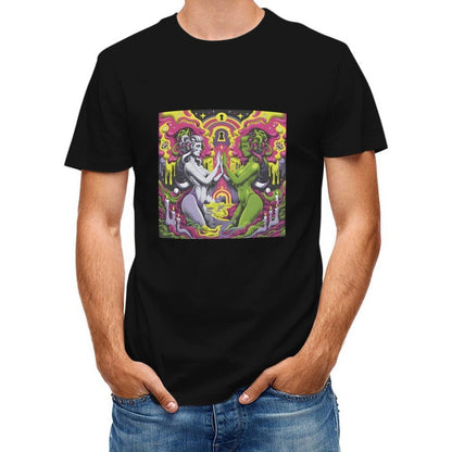 Inkmay Casual  Cotton T-shirt Psychedelic Art With Two Figures Unisex T-shirtLightweight Made-to-Order T-Shirt