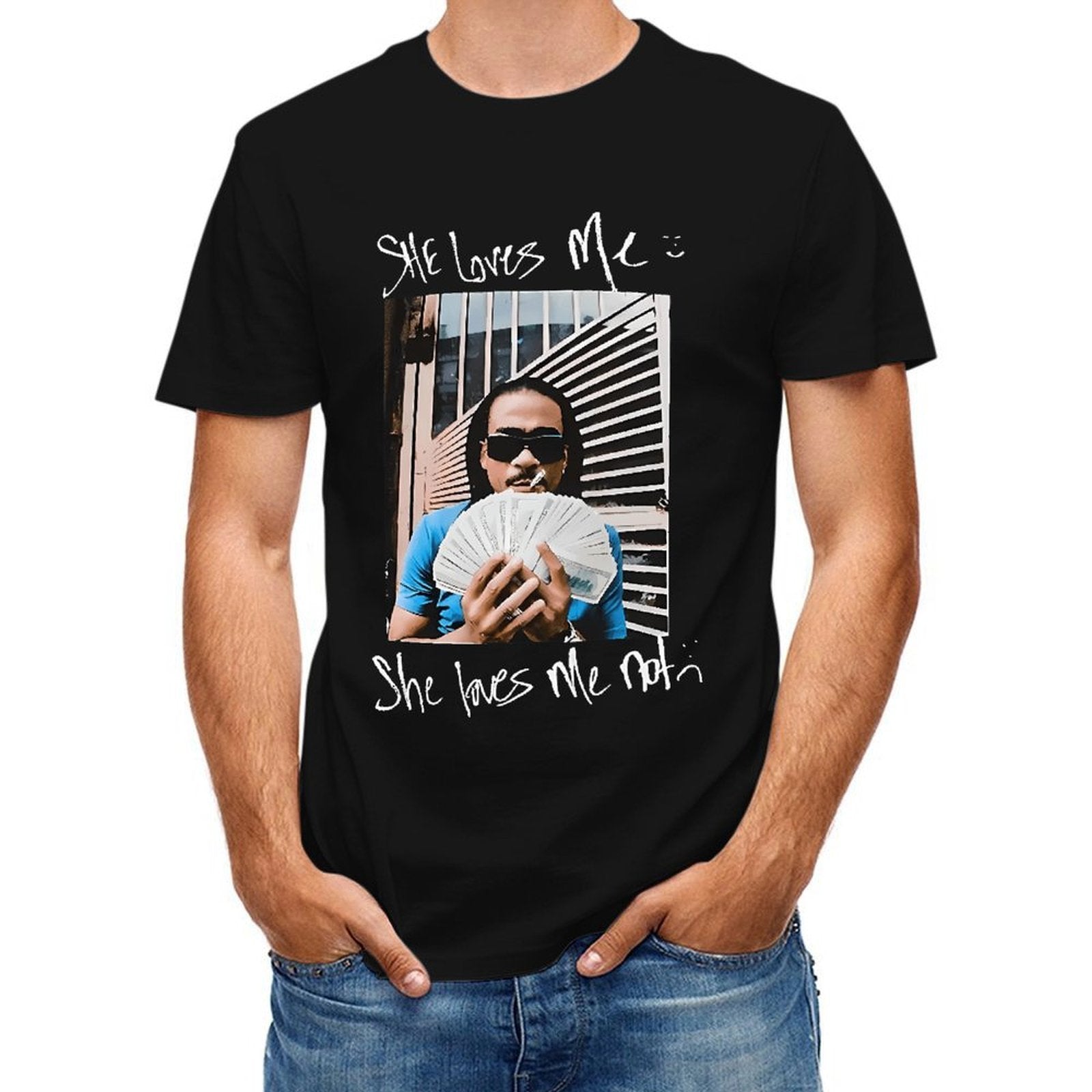 Inkmay Casual Cotton T-shirt Man Holding Money With Sunglasses On Unisex T-shirtModernFit Pocket Tee T-Shirt