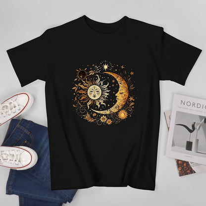 Inkmay Casual  Cotton T-shirt Celestial Sun Moon Stars Art Print Unisex T-shirt