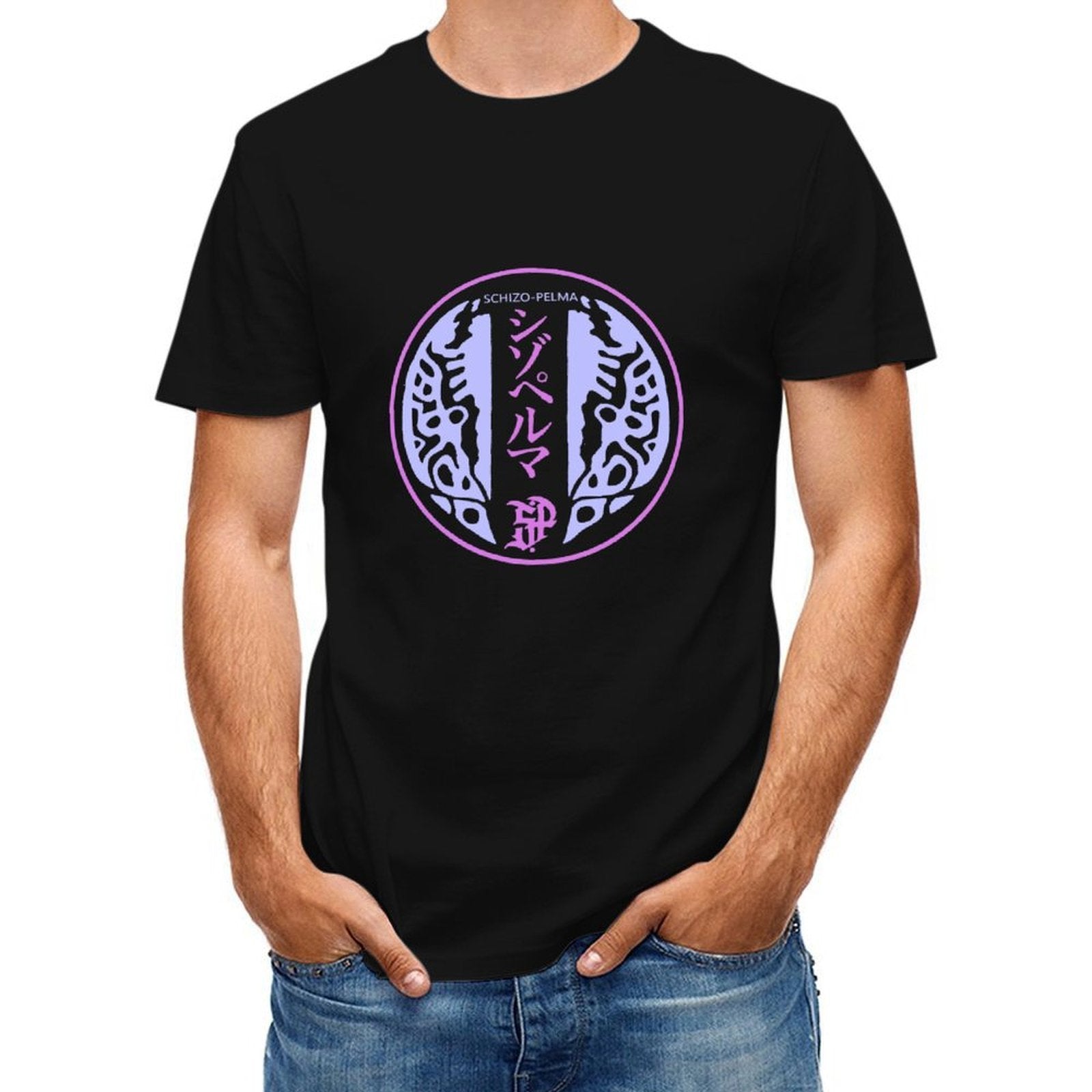 Inkmay Casual Cotton T-shirt Abstract Pink And Blue Wavy Design Unisex T-shirtPocket Tee Classic Fit T-Shirt