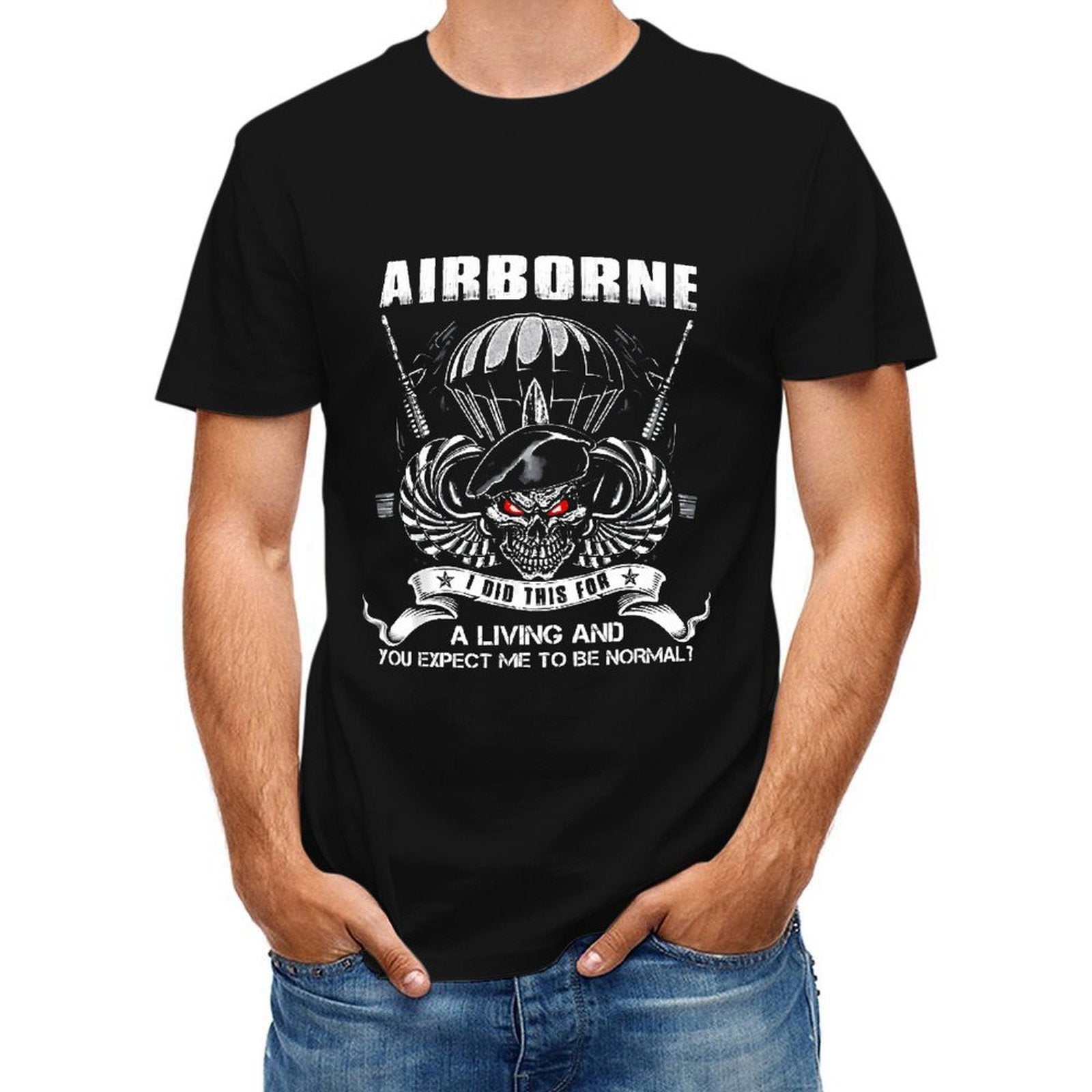 Inkmay Casual Cotton T-shirt Airborne Skull With Red Eyes Design Unisex T-shirtSlim Fit EssentialFit T-Shirt