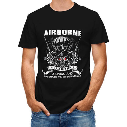 Inkmay Casual Cotton T-shirt Airborne Skull With Red Eyes Design Unisex T-shirtSlim Fit EssentialFit T-Shirt