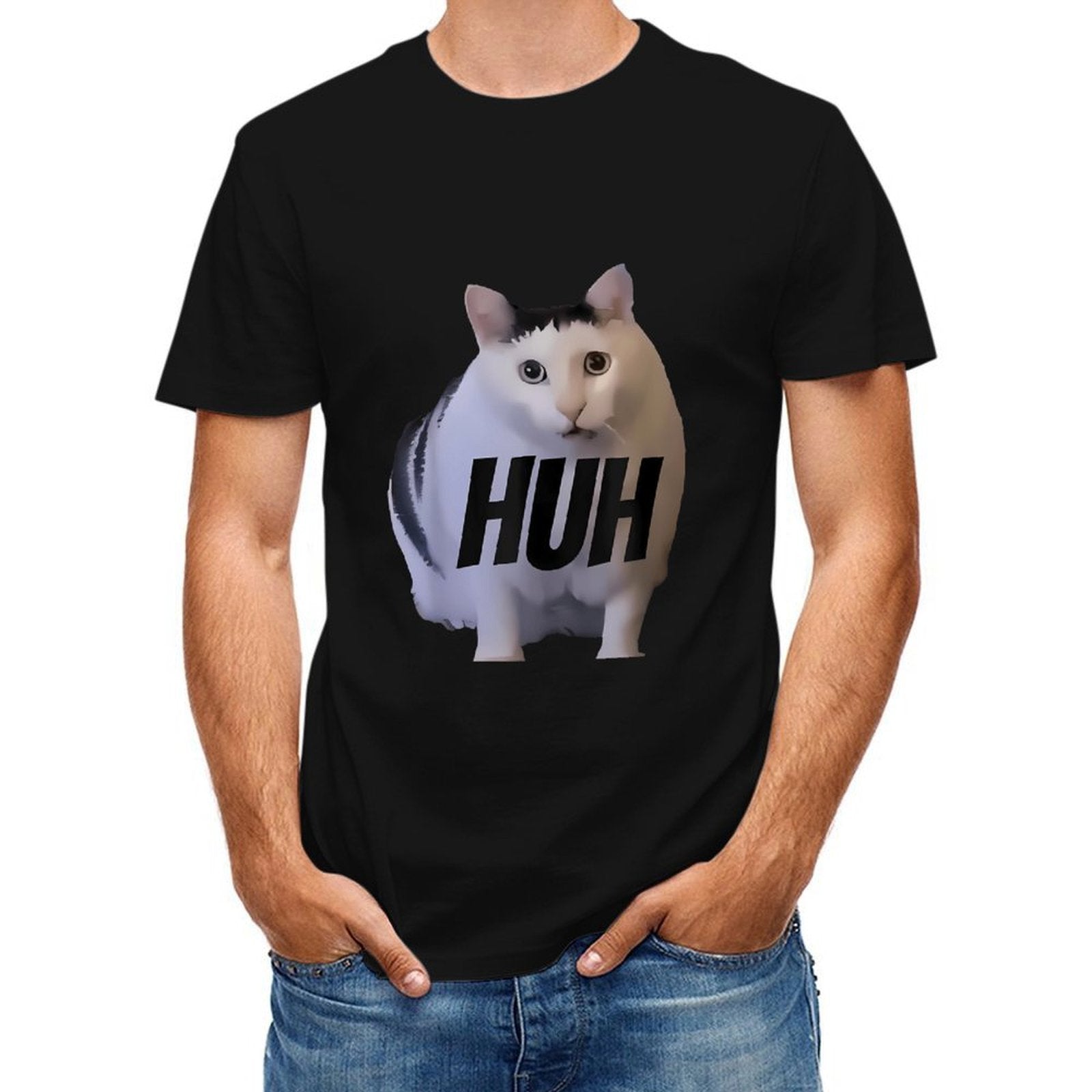 Inkmay Casual Cotton T-shirt Cat With Text Huh Overlaid Unisex T-shirtClassic Fit Original T-Shirt