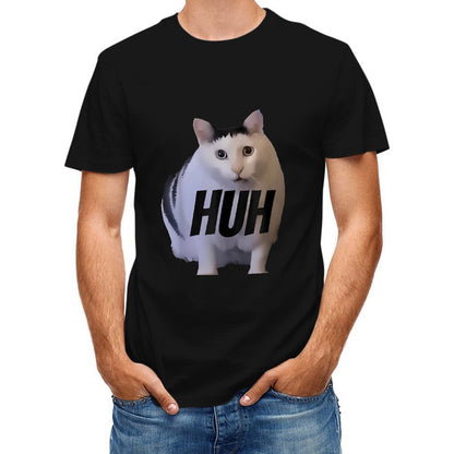 Inkmay Casual Cotton T-shirt Cat With Text Huh Overlaid Unisex T-shirtClassic Fit Original T-Shirt