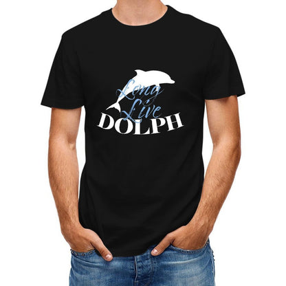 Inkmay Casual Cotton T-shirt Dolphin Silhouette With Long Live Dolph Unisex T-shirtDouble-Stitched Batch-Printed T-Shirt