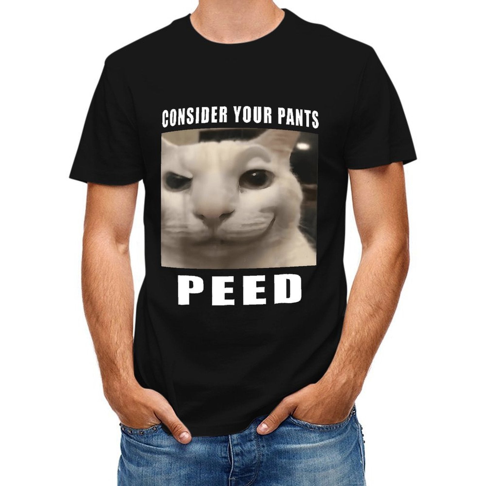 Inkmay Casual  Cotton T-shirt White Cat With Dark Eyes Unisex T-shirtBatch-Printed EverydayTee T-Shirt