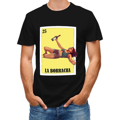 Inkmay Casual  Cotton T-shirt The Drunk Woman Holding Wine Bottle Unisex T-shirt