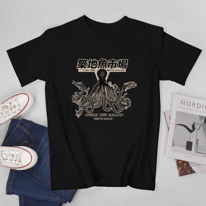 Inkmay Casual  Cotton T-shirt Octopus Design On Fish Market Unisex T-shirtSoftstyle Premium T-Shirt