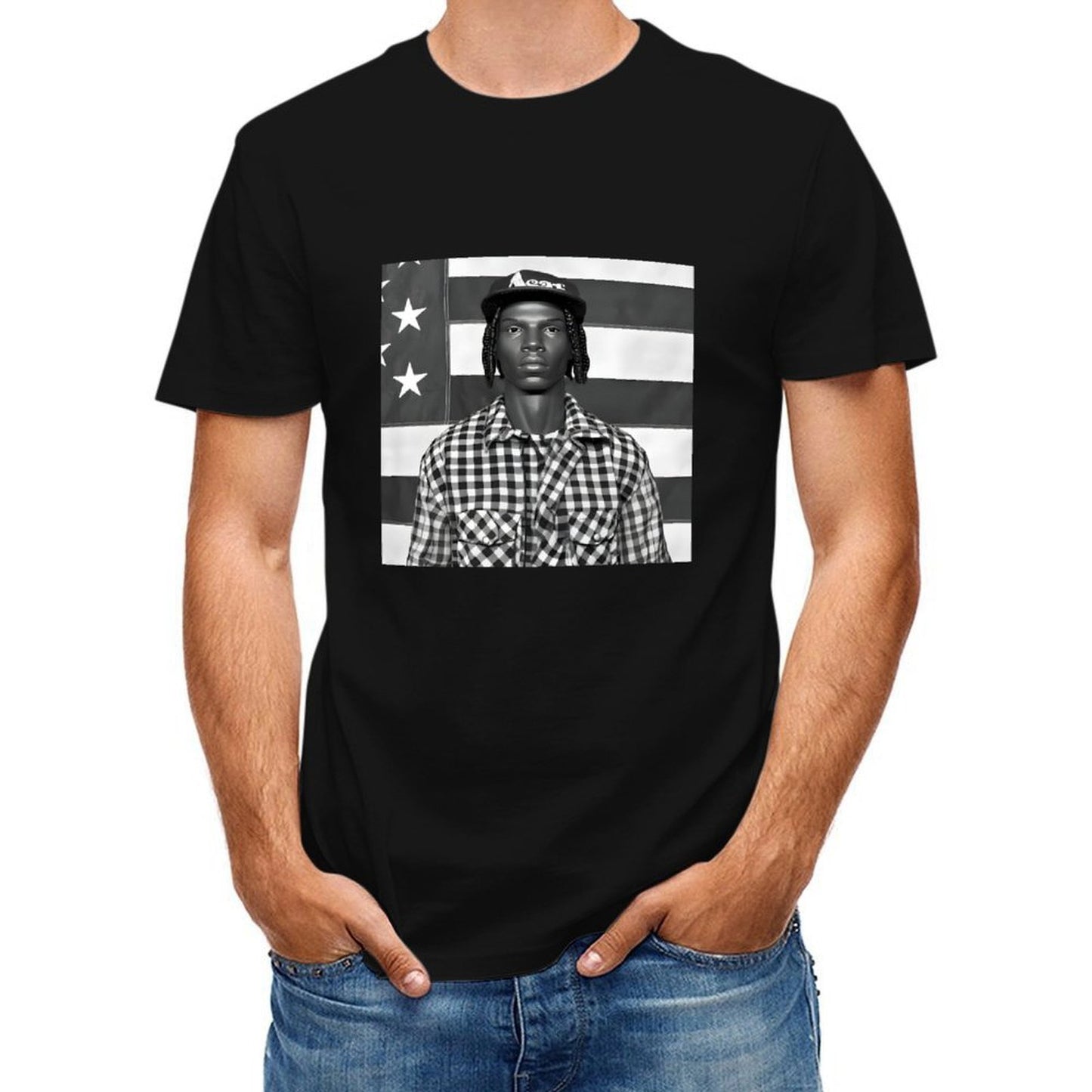 Inkmay Casual Cotton T-shirt Black And White Checkered Pattern Shirt Unisex T-shirt