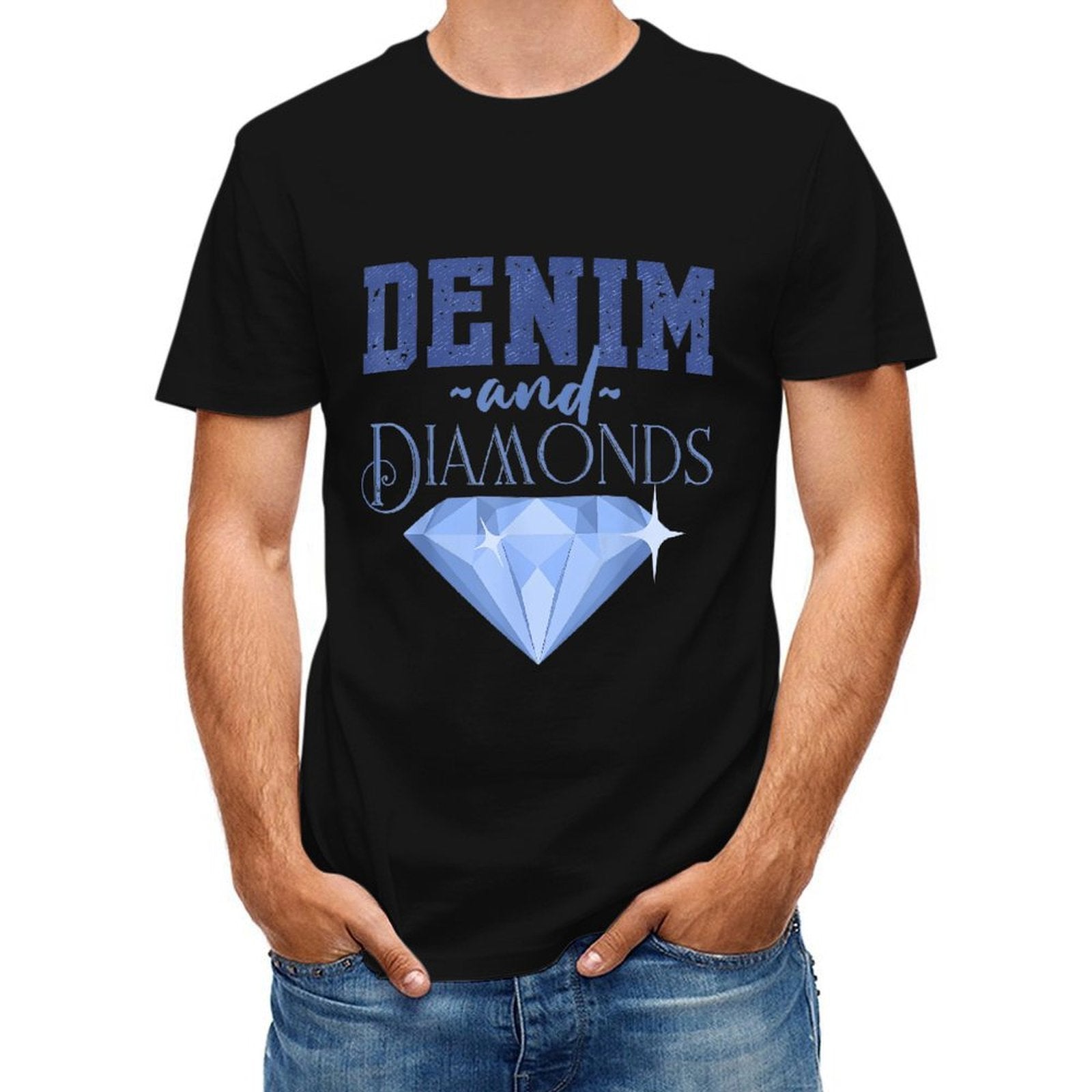 Inkmay Casual  Cotton T-shirt Denim And Diamonds Blue Gem Print Unisex T-shirtModern PureStyle T-Shirt