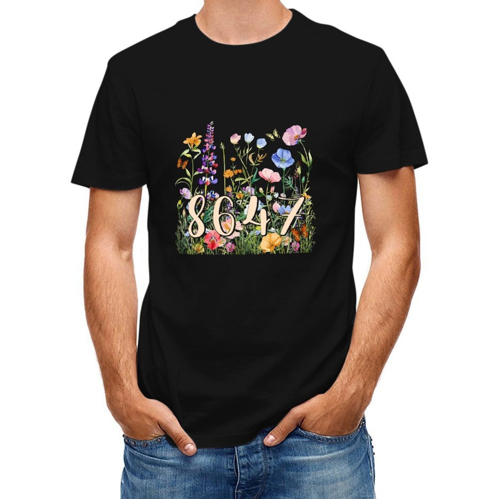 Inkmay Casual  Cotton T-shirt Floral Pattern With Numbers And Butterflies Unisex T-shirtTimelessStyle Urban T-Shirt