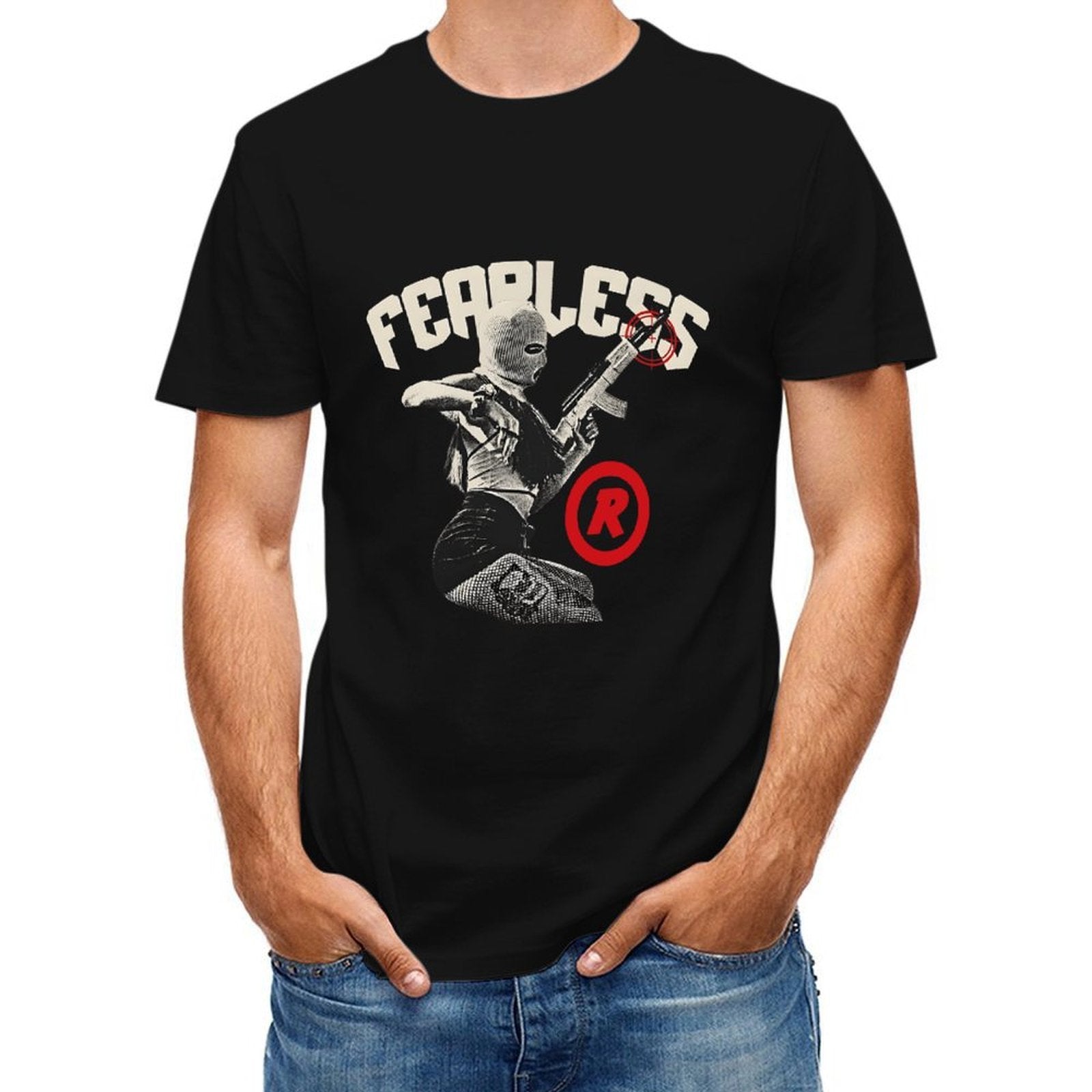 Inkmay Casual Cotton T-shirt Fearless Soldier With Gun And Shield Unisex T-shirtStreetStyle Fade-Proof T-Shirt
