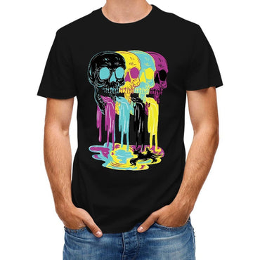 Inkmay Casual Cotton T-shirt Colorful Skulls With Dripping Paint Effects Unisex T-shirtActiveWear ComfortFit T-Shirt