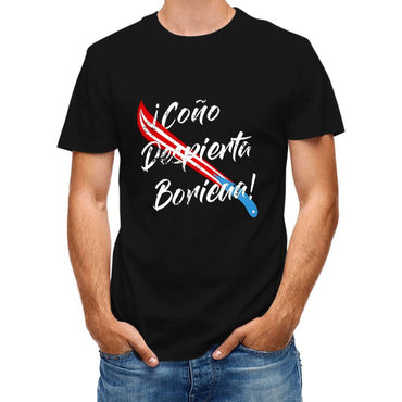 Inkmay Casual Cotton T-shirt Red White Blue Stripes Crossed Swords Unisex T-shirtSolid Outdoor T-Shirt