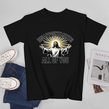 Inkmay Casual  Cotton T-shirt Jesus With Open Arms Radiating Light Unisex T-shirtPrinting Shrink-Resistant T-Shirt